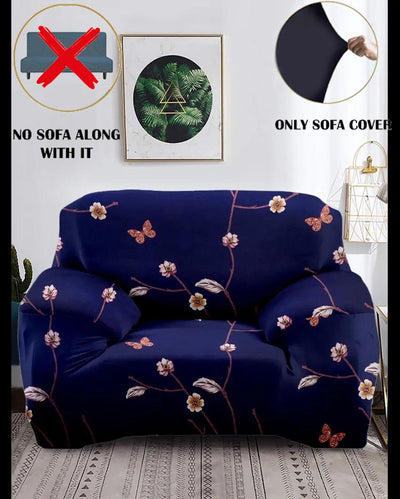 ONLY SOFA COVER | Navy Blue Floral Print Single Seater Polyester Sofa Cover | 35 x 55 inches