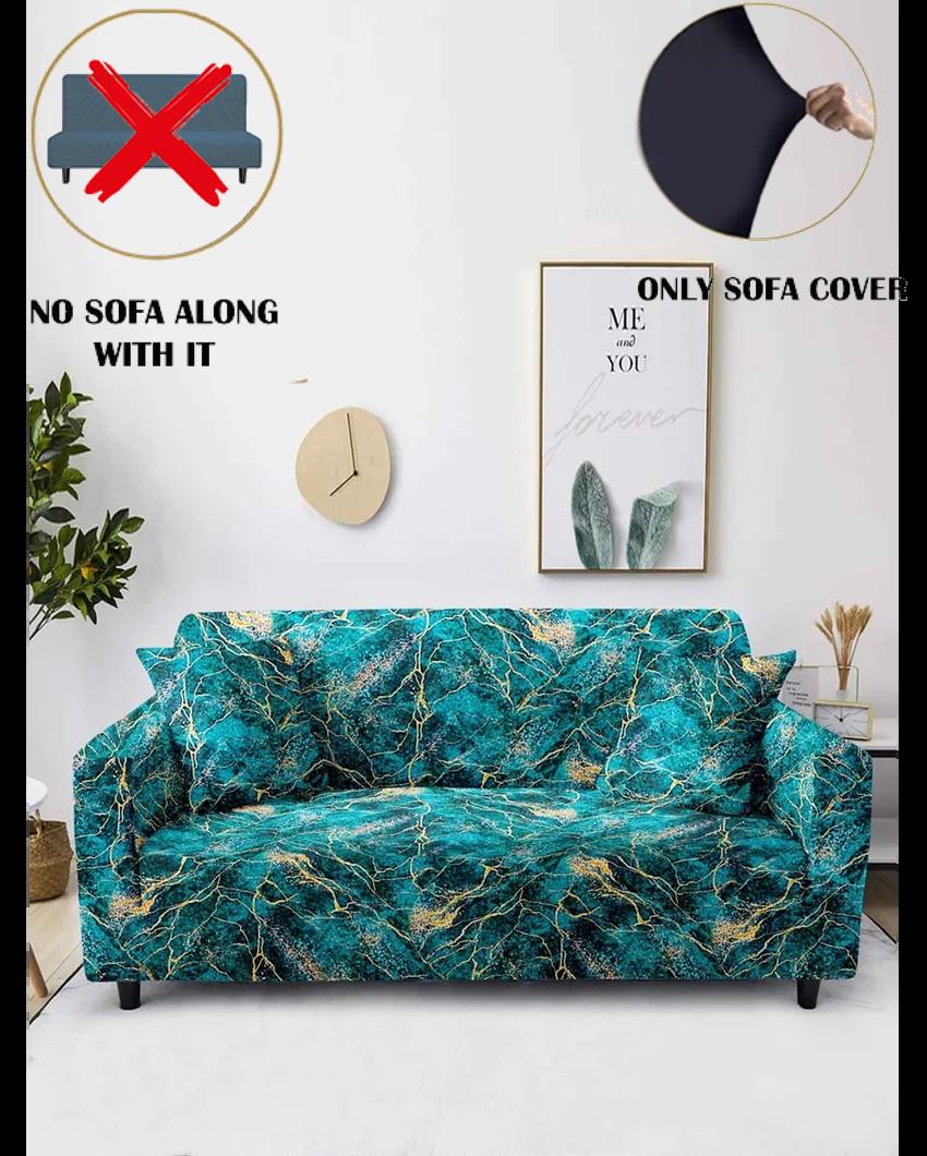 ONLY SOFA COVER | Teal Abstract Print Three Seater Polyester Sofa Cover | 77 x 91 inches