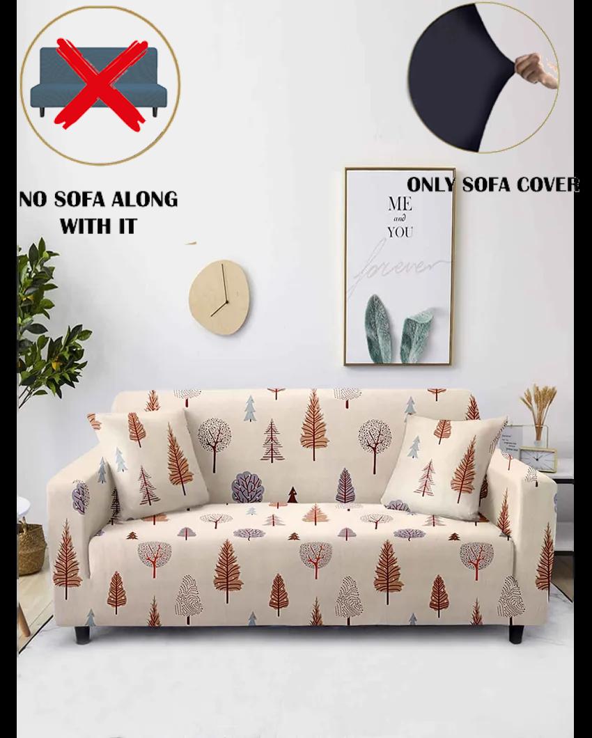 ONLY SOFA COVER | Beige Quirky Print Three Seater Polyester Sofa Cover | 77 x 91 inches