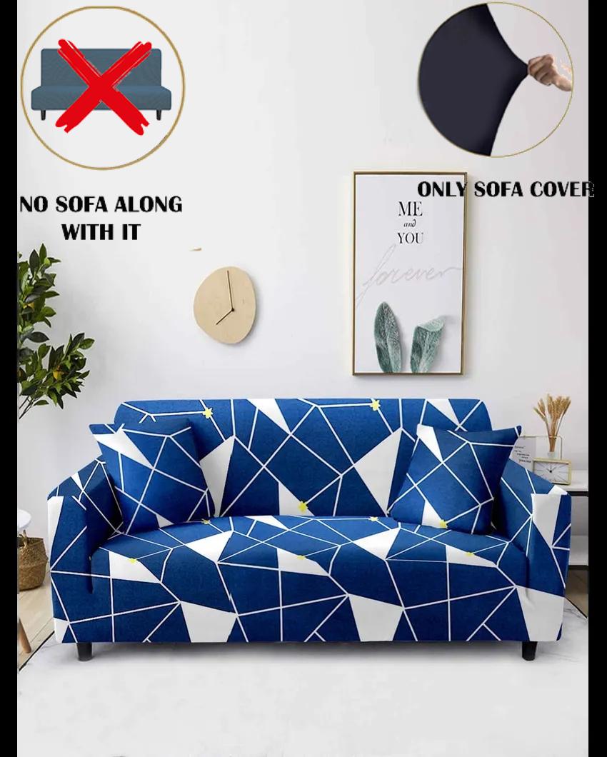 ONLY SOFA COVER | Navy Blue Geometric Print Three Seater Polyester Sofa Cover | 77 x 91 inches