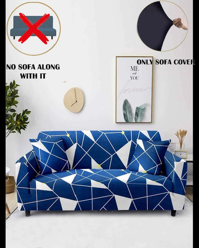 ONLY SOFA COVER | Navy Blue Geometric Print Three Seater Polyester Sofa Cover | 77 x 91 inches