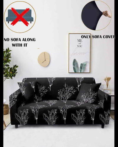 ONLY SOFA COVER | Black Quirky Print Three Seater Polyester Sofa Cover | 77 x 91 inches