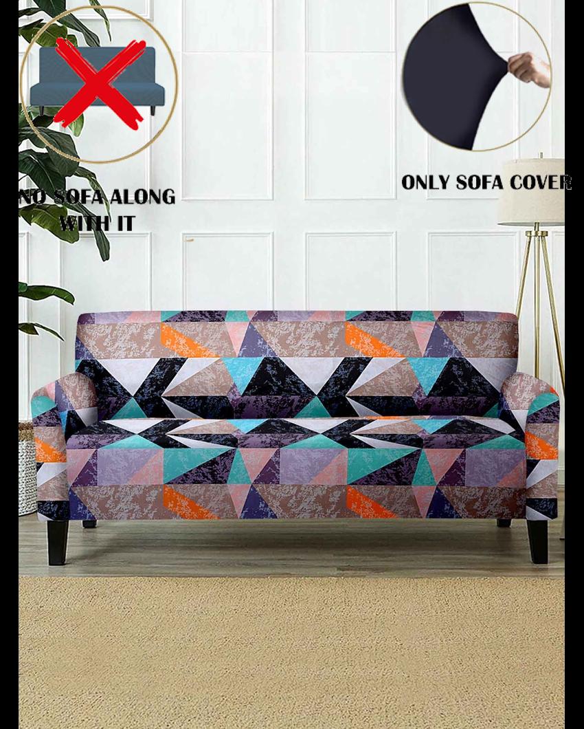 ONLY SOFA COVER | Elena Geometric Print Three Seater Polyester Sofa Cover | 77 x 91 inches