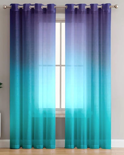 Modern Blue Curtain with Rich Purple Accents |  Set of 2