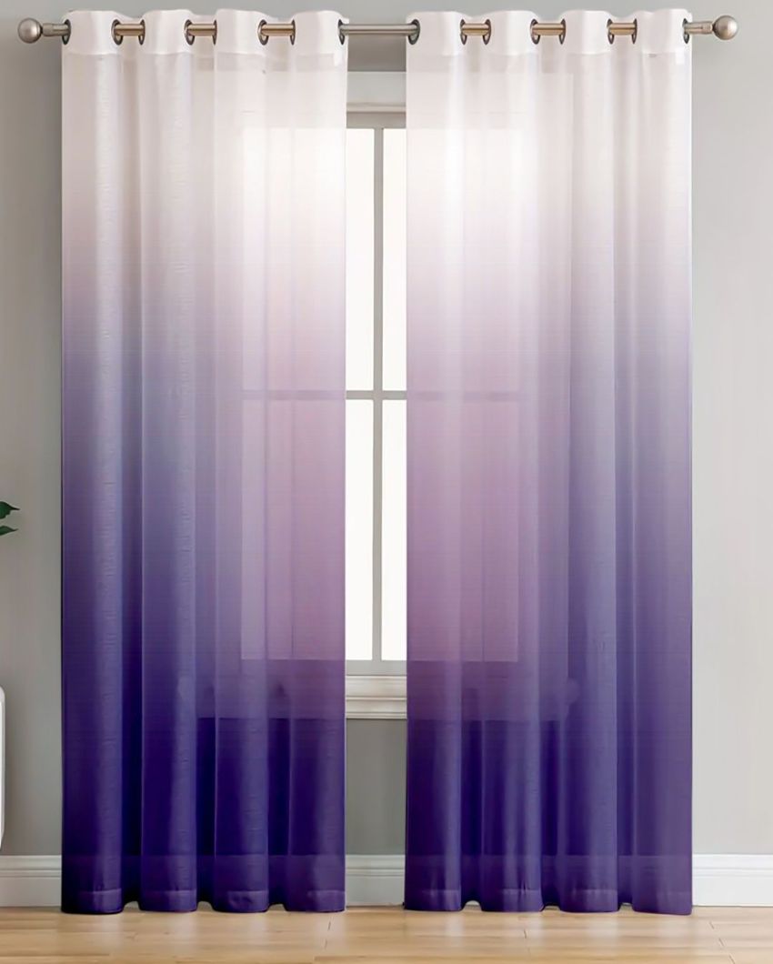 Playful White Curtain with Vibrant Purple Prints |  Set of 2