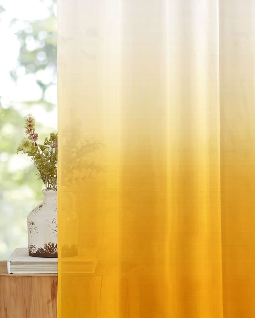 Elegant White Curtain with Cheerful Yellow Accents |  Set of 2