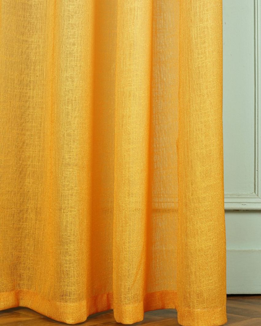 Elegant White Curtain with Cheerful Yellow Accents |  Set of 2