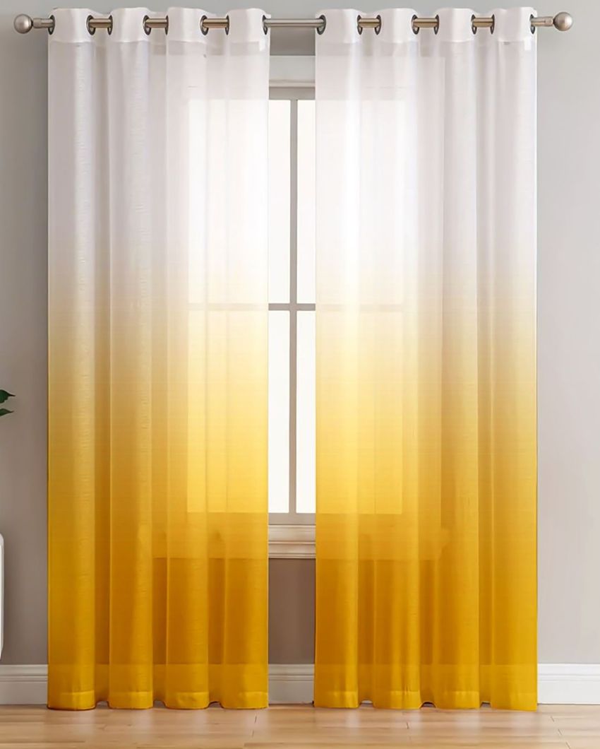 Elegant White Curtain with Cheerful Yellow Accents |  Set of 2