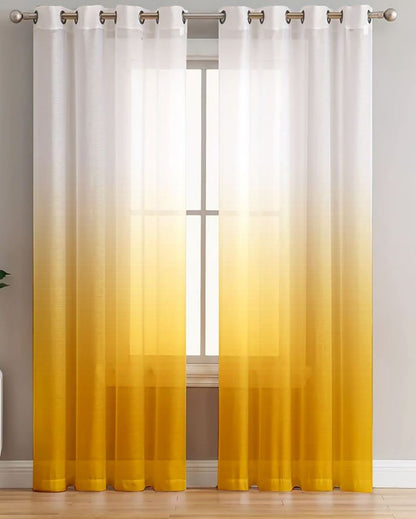 Elegant White Curtain with Cheerful Yellow Accents |  Set of 2