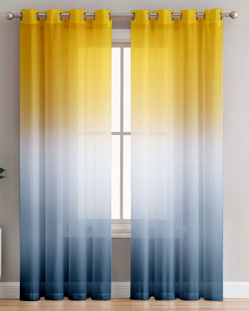 Stylish Yellow Curtain with Subtle Grey Details |  Set of 2