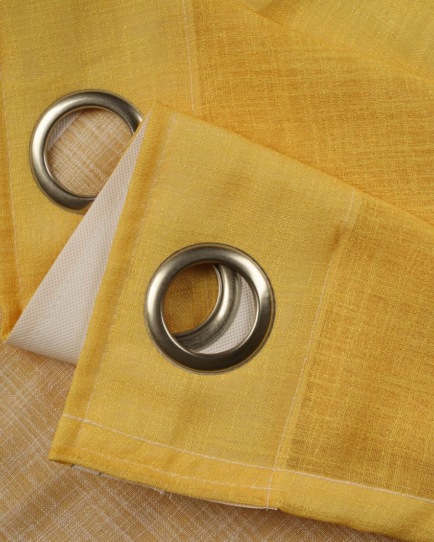 Stylish Yellow Curtain with Subtle Grey Details |  Set of 2