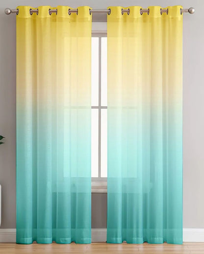 Bright Yellow and Sky Blue Curtain for a Cheerful Room |  Set of 2