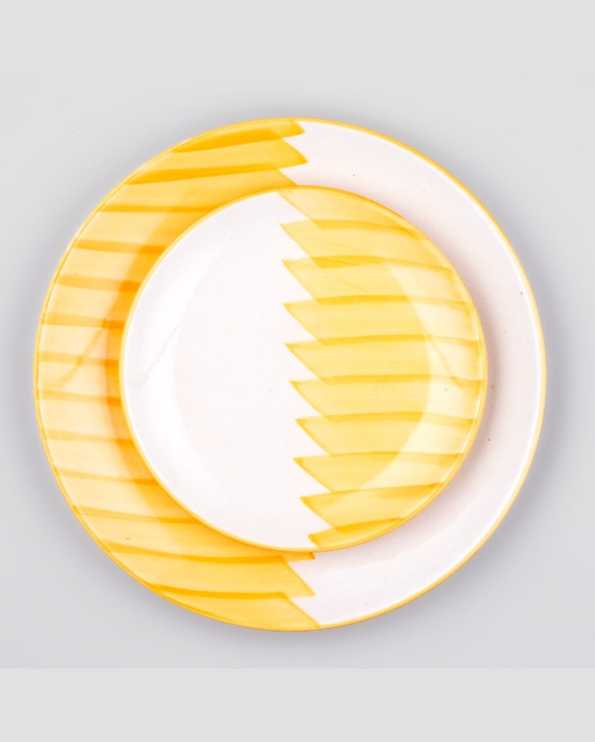 Lively Yellow & White Ceramic Dinner Plates