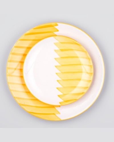 Lively Yellow & White Ceramic Dinner Plates