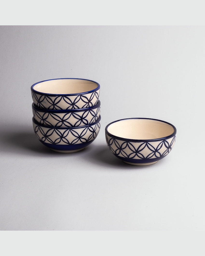 Stylish Potter Blue Ceramic Serving Bowls | 4 x 2 inches | 200ml