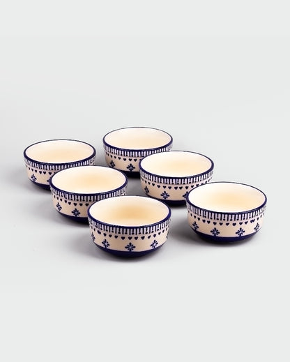 Elegant White & Blue Ceramic Serving Bowls | 4 x 2 inches | 300ml