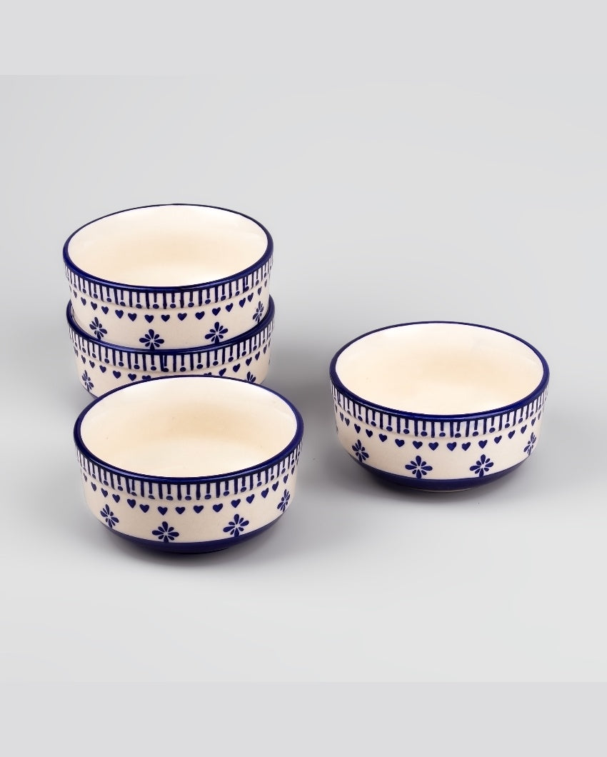 Elegant White & Blue Ceramic Serving Bowls | 4 x 2 inches | 300ml