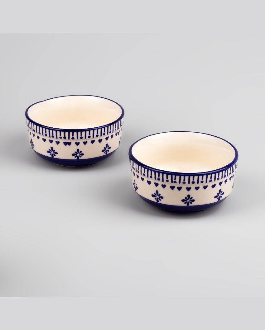 Elegant White & Blue Ceramic Serving Bowls | 4 x 2 inches | 300ml