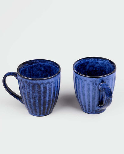 Premium Elegant Blue Ceramic Coffee Mugs | Set of 2 | 3 x 4 inches | 350ml