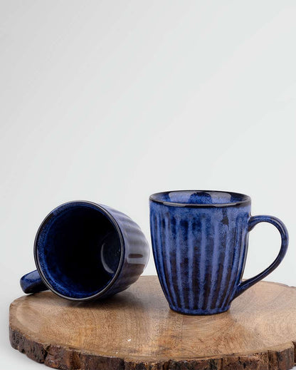 Premium Elegant Blue Ceramic Coffee Mugs | Set of 2 | 3 x 4 inches | 350ml