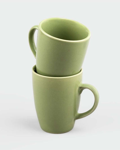 Sleek Elegant Matte Green Ceramic Coffee Mugs | Set of 2 | 3 x 4 inches | 300ml