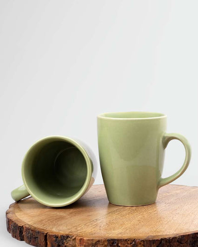 Sleek Elegant Matte Green Ceramic Coffee Mugs | Set of 2 | 3 x 4 inches | 300ml