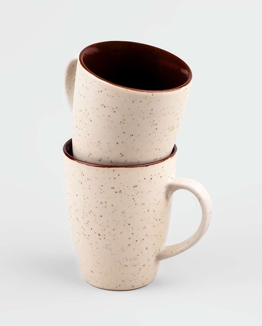 Elegant Beige Brown Ceramic Coffee Mugs | Set of 2 | 3 x 4 inches | 300ml