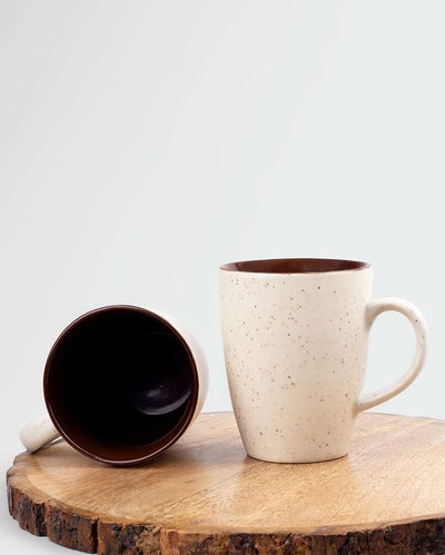 Elegant Beige Brown Ceramic Coffee Mugs | Set of 2 | 3 x 4 inches | 300ml