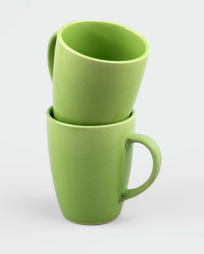 Stylish Modern Green Ceramic Coffee Mugs | Set of 2 | 3 x 4 inches | 350ml