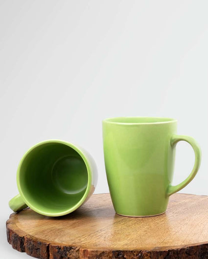 Stylish Modern Green Ceramic Coffee Mugs | Set of 2 | 3 x 4 inches | 350ml