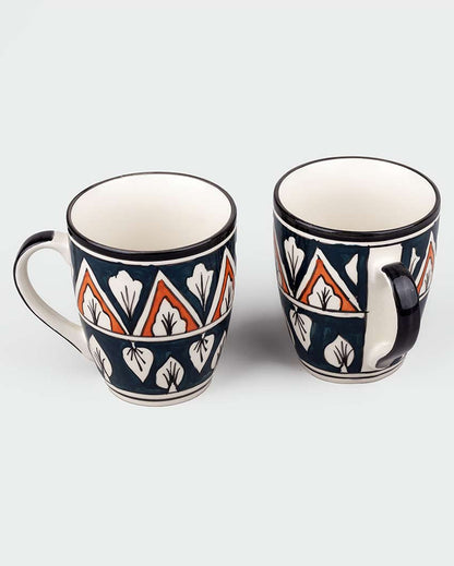 Charming Artistic Floral Multicolor Pattern Ceramic Coffee Mugs | Set of 2 | 3 x 4 inches | 350ml