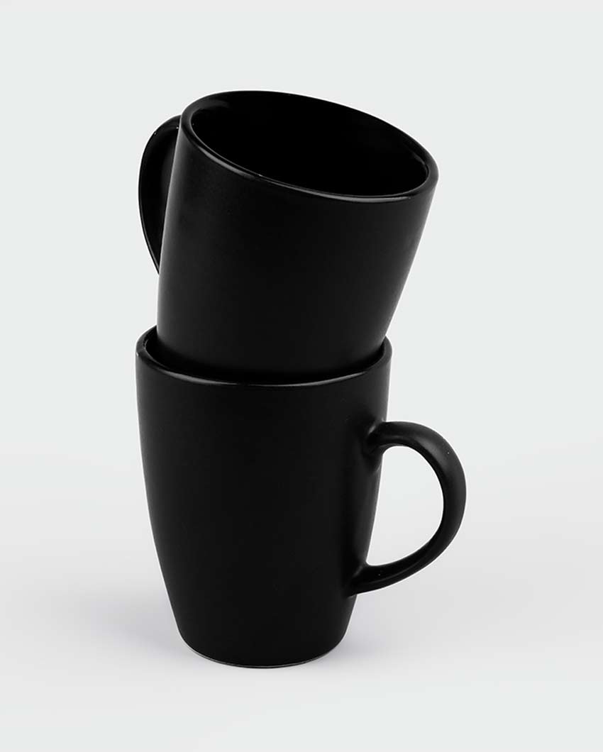 Classic Timeless Black Ceramic Coffee Mugs | Set of 2 | 3 x 4 inches | 300ml