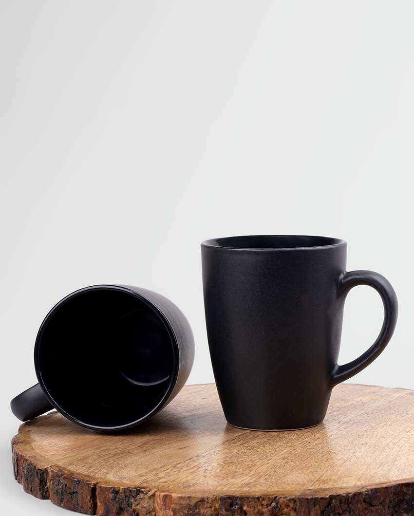 Classic Timeless Black Ceramic Coffee Mugs | Set of 2 | 3 x 4 inches | 300ml