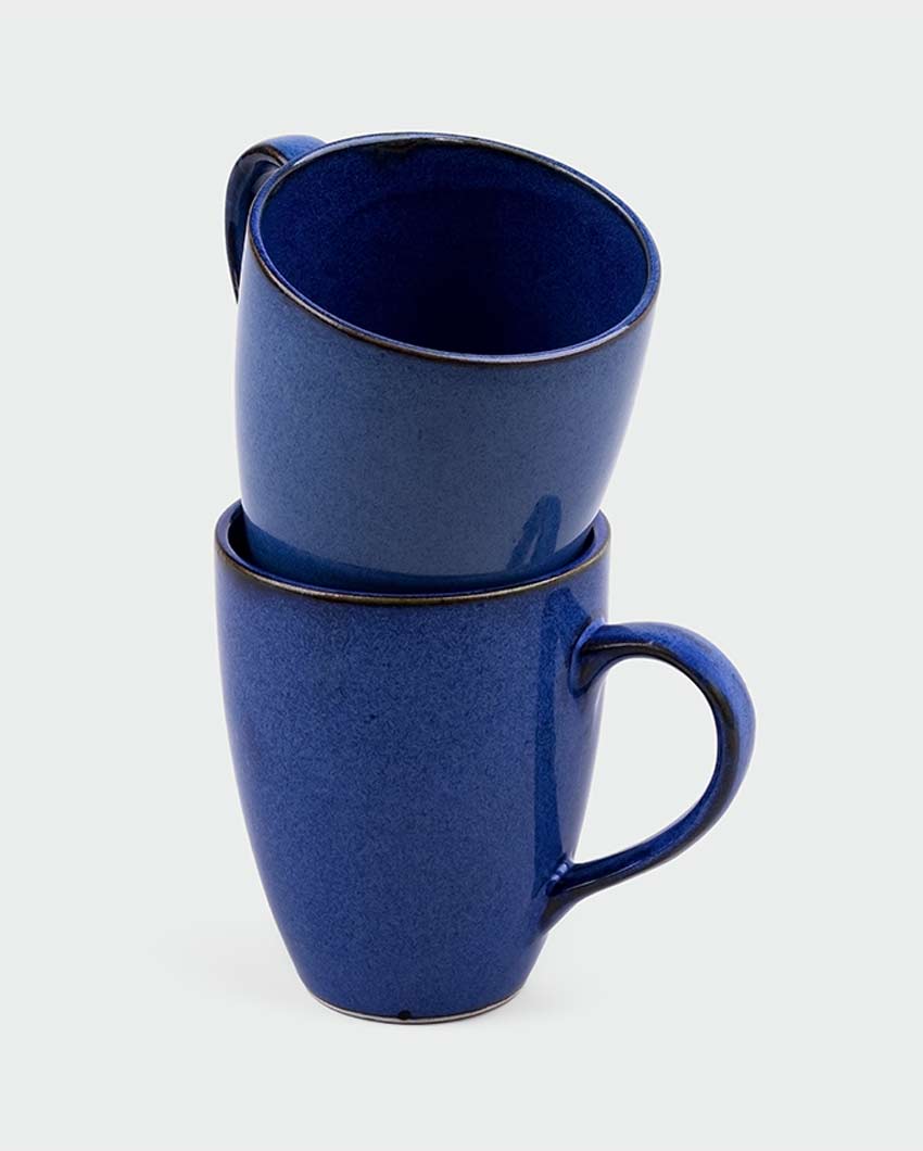 Midnight Glow Blue Ceramic Coffee Mugs | Set of 2 | 3 x 4 inches | 300ml