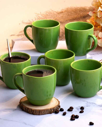 Earthy Green Ceramic Tea Cups | 3 x 3 inches | 200ml