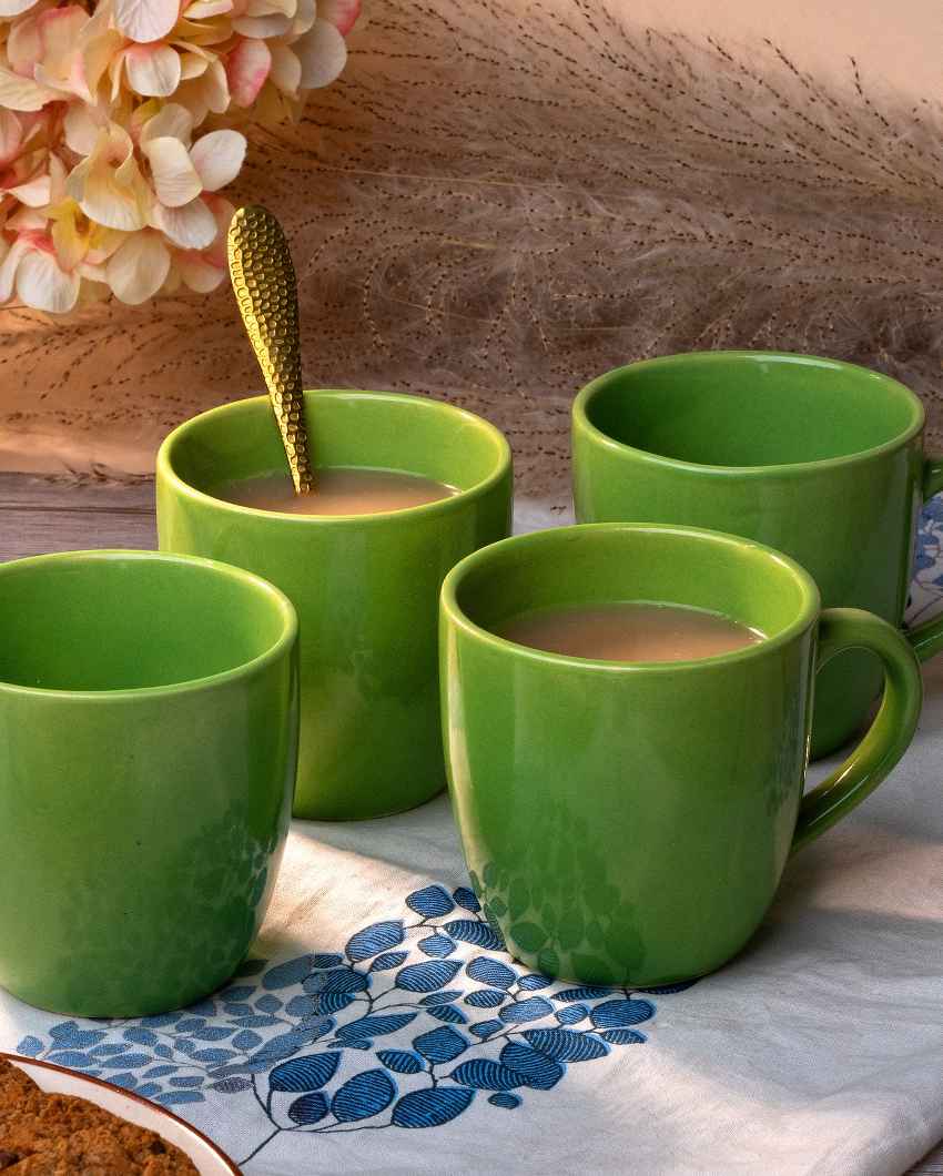 Earthy Green Ceramic Tea Cups | 3 x 3 inches | 200ml