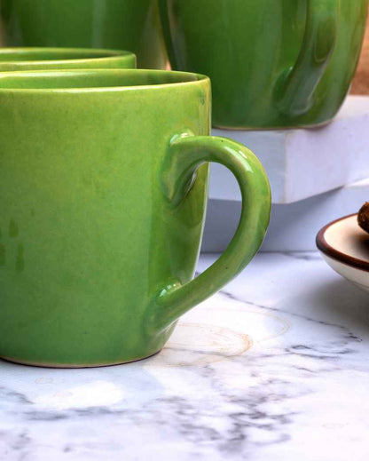 Earthy Green Ceramic Tea Cups | 3 x 3 inches | 200ml