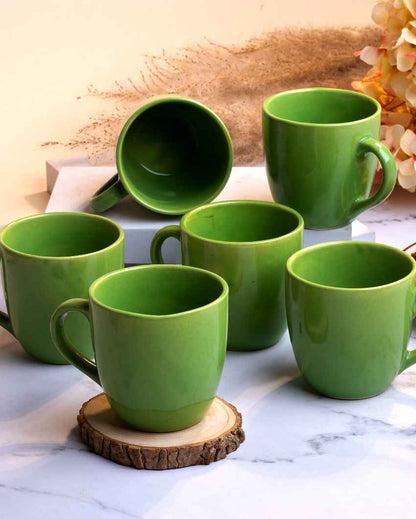 Earthy Green Ceramic Tea Cups | 3 x 3 inches | 200ml