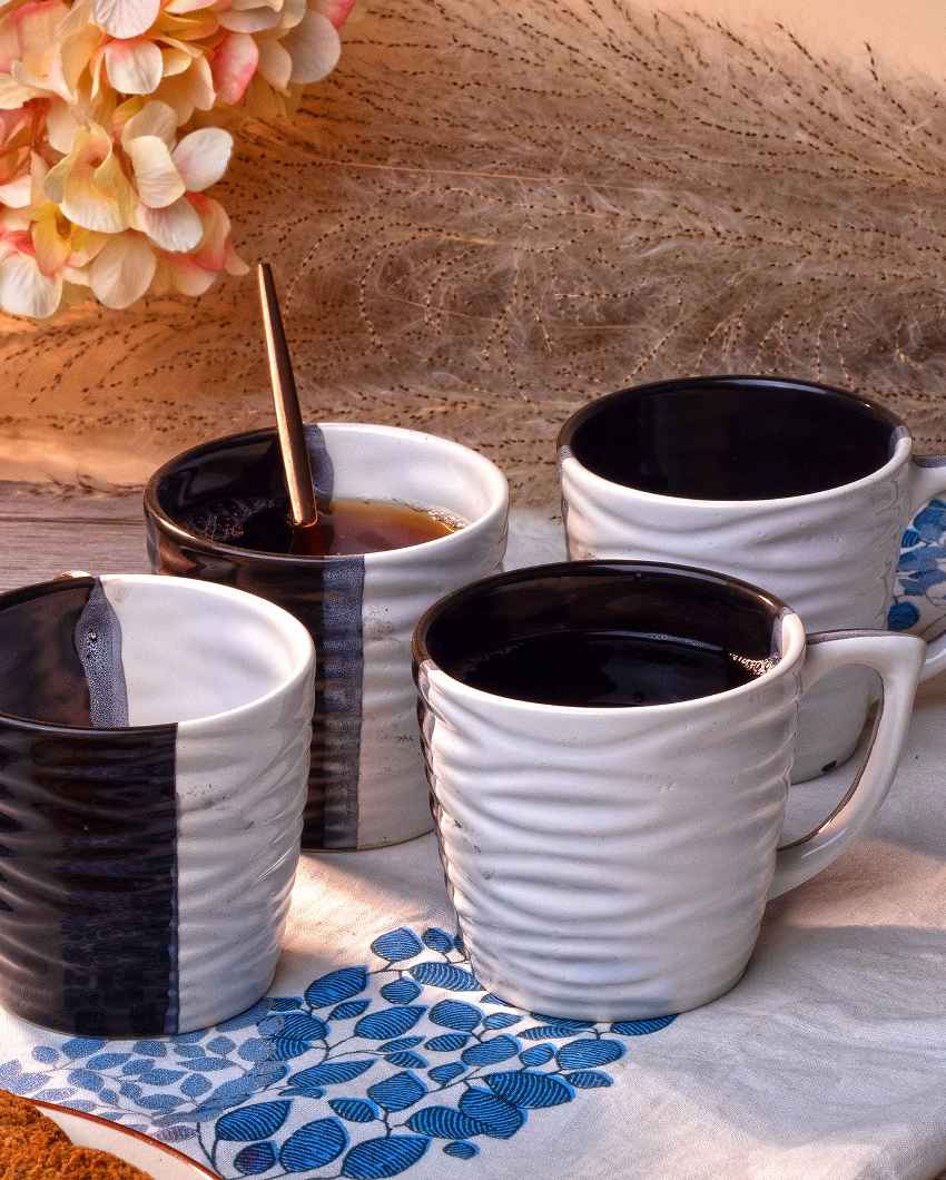 Rustic Brown & White Ceramic Tea Cups | 3 x 3 inches | 200ml