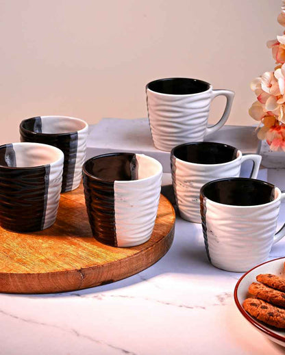 Rustic Brown & White Ceramic Tea Cups | 3 x 3 inches | 200ml