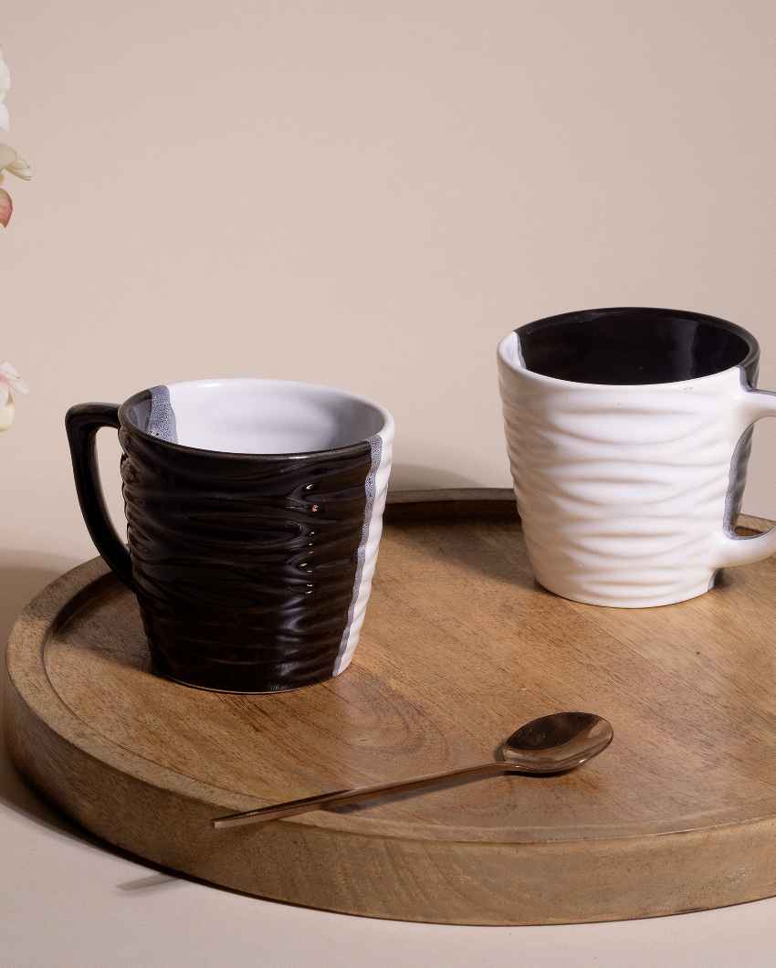 Rustic Brown & White Ceramic Tea Cups | 3 x 3 inches | 200ml