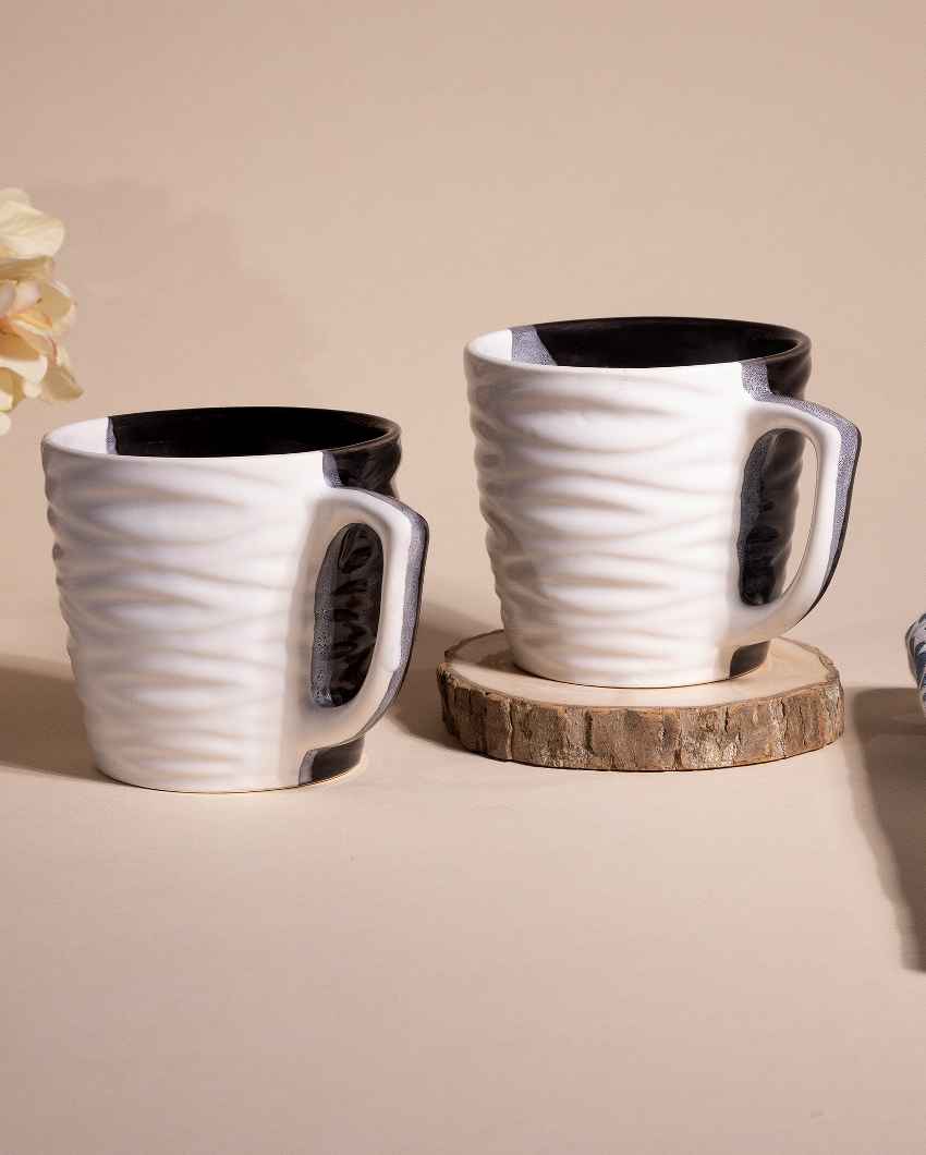 Rustic Brown & White Ceramic Tea Cups | 3 x 3 inches | 200ml