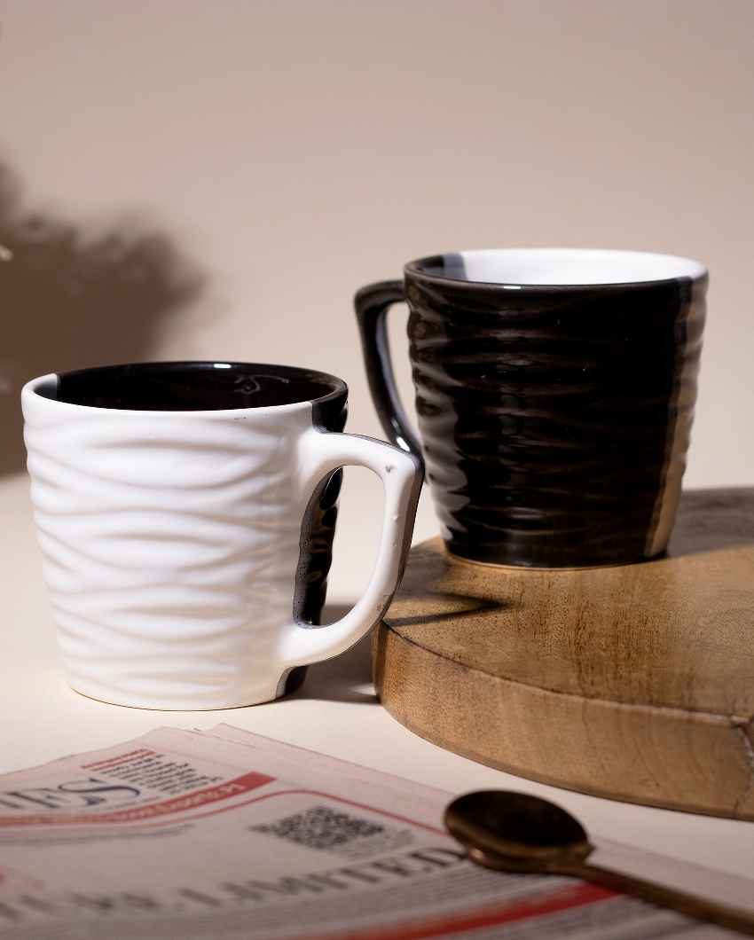 Rustic Brown & White Ceramic Tea Cups | 3 x 3 inches | 200ml