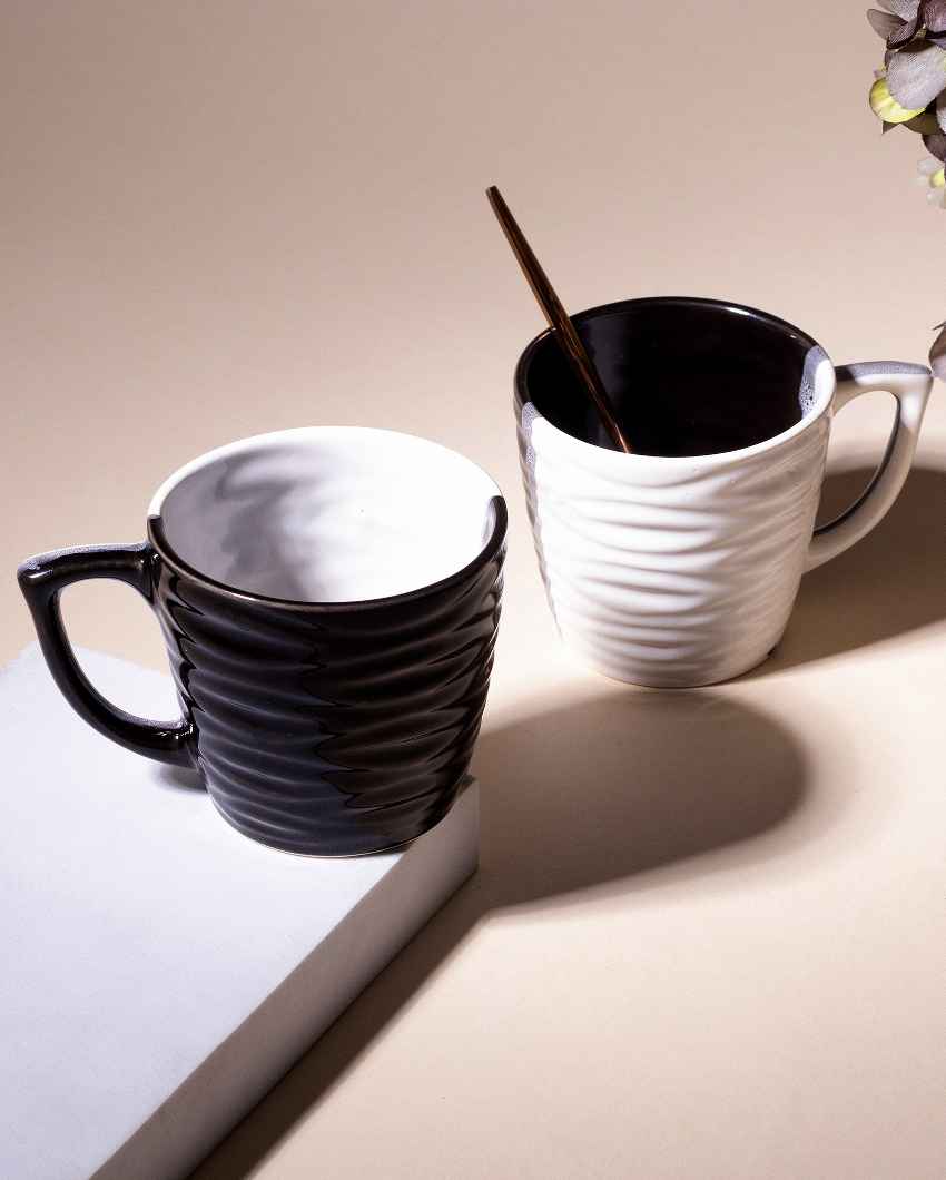 Rustic Brown & White Ceramic Tea Cups | 3 x 3 inches | 200ml