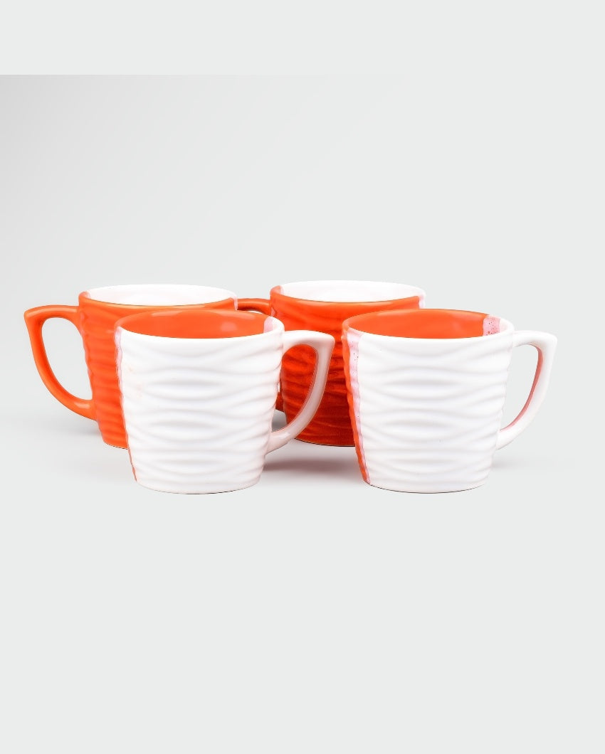 Bold Orange & White Ceramic Tea Cups | 3 x 3 inches | 150ml