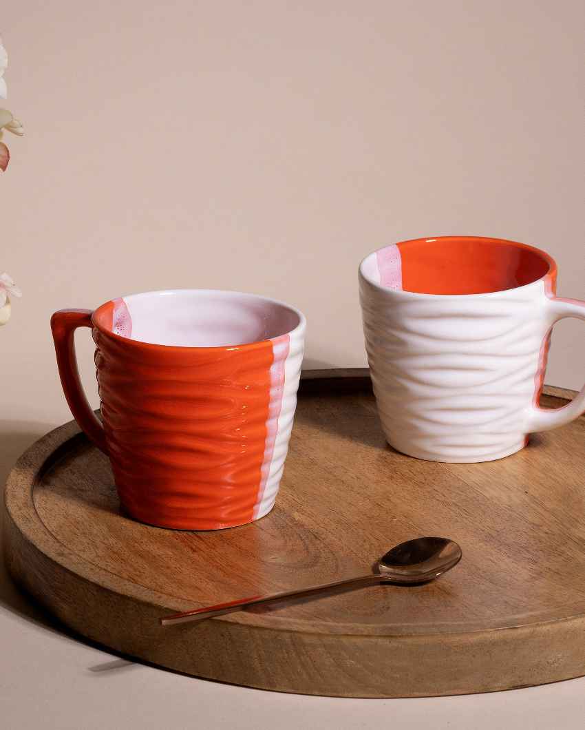 Bold Orange & White Ceramic Tea Cups | 3 x 3 inches | 150ml