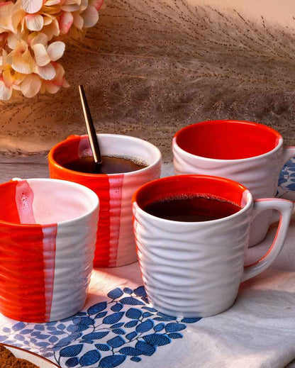 Bold Orange & White Ceramic Tea Cups | 3 x 3 inches | 150ml