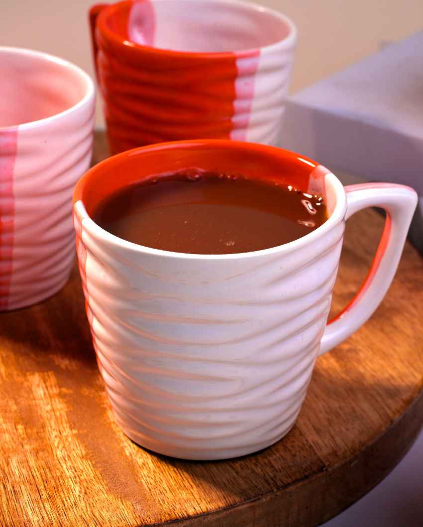 Bold Orange & White Ceramic Tea Cups | 3 x 3 inches | 150ml