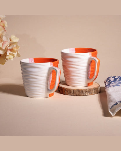 Bold Orange & White Ceramic Tea Cups | 3 x 3 inches | 150ml