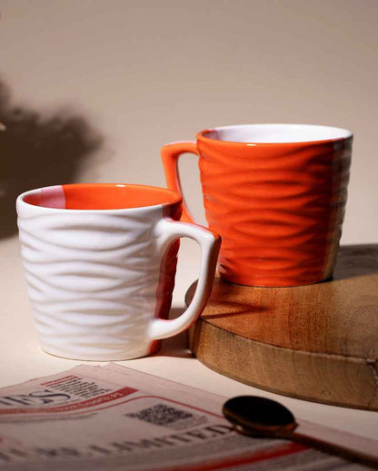 Bold Orange & White Ceramic Tea Cups | 3 x 3 inches | 150ml